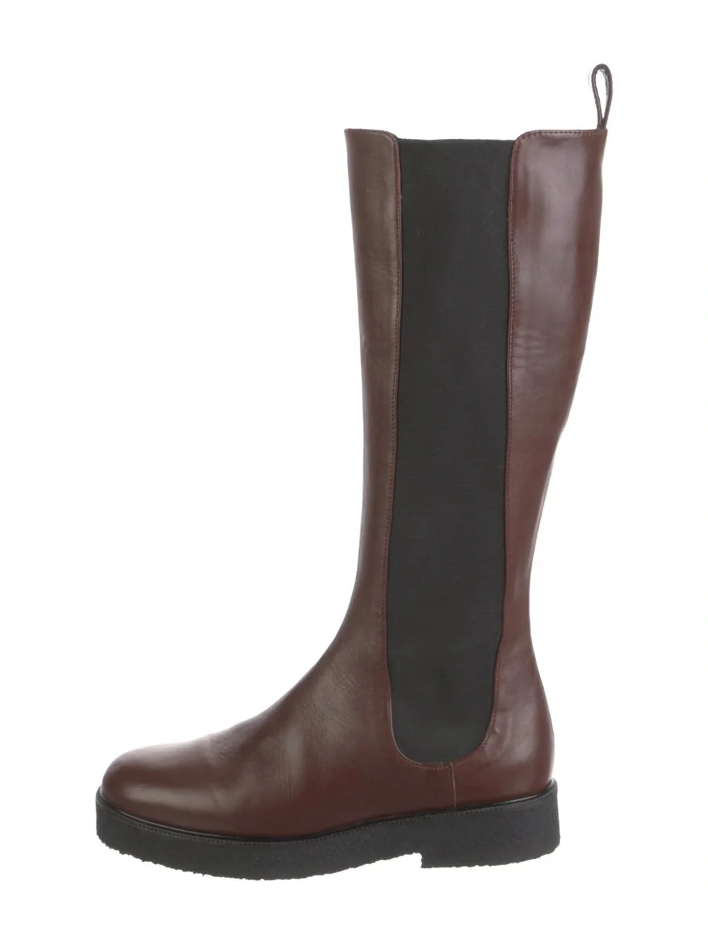 STAUD Dark Brown Leather Over-the-Knee Boot with Black Stretch Panel